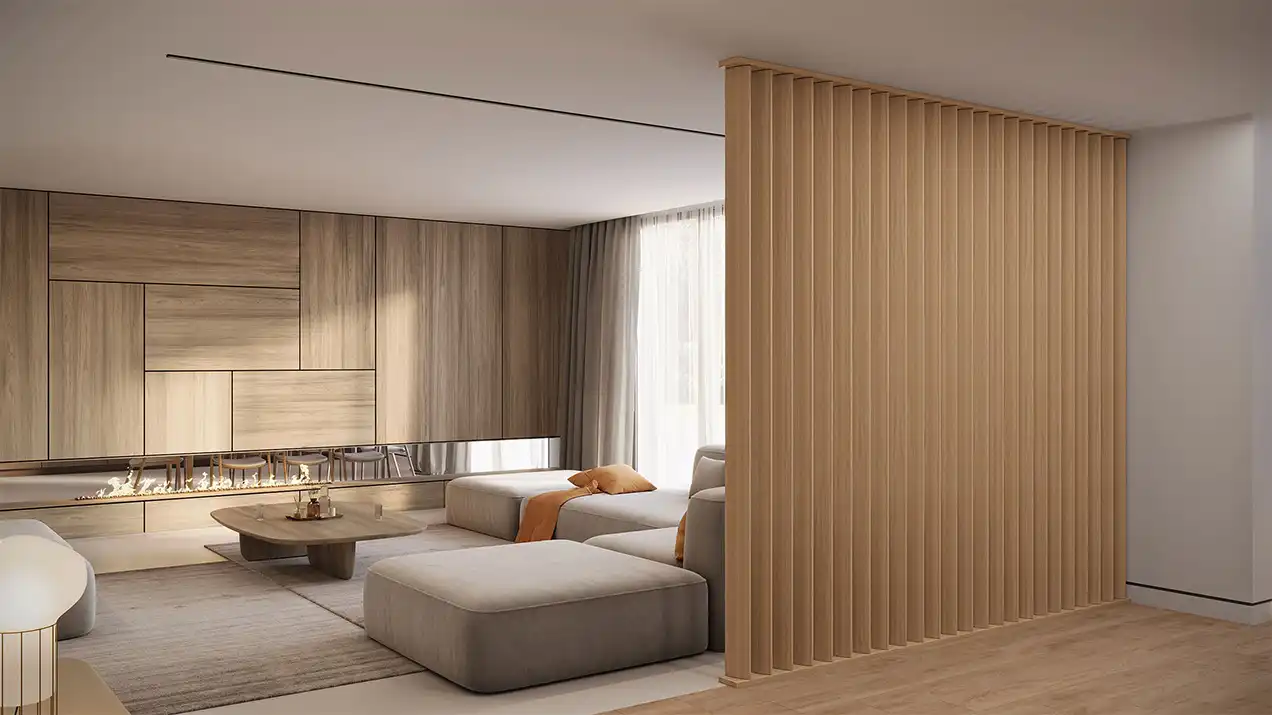 Roomdivider Houten Latten Draaibaar Mat Walnoot tweede afbeelding